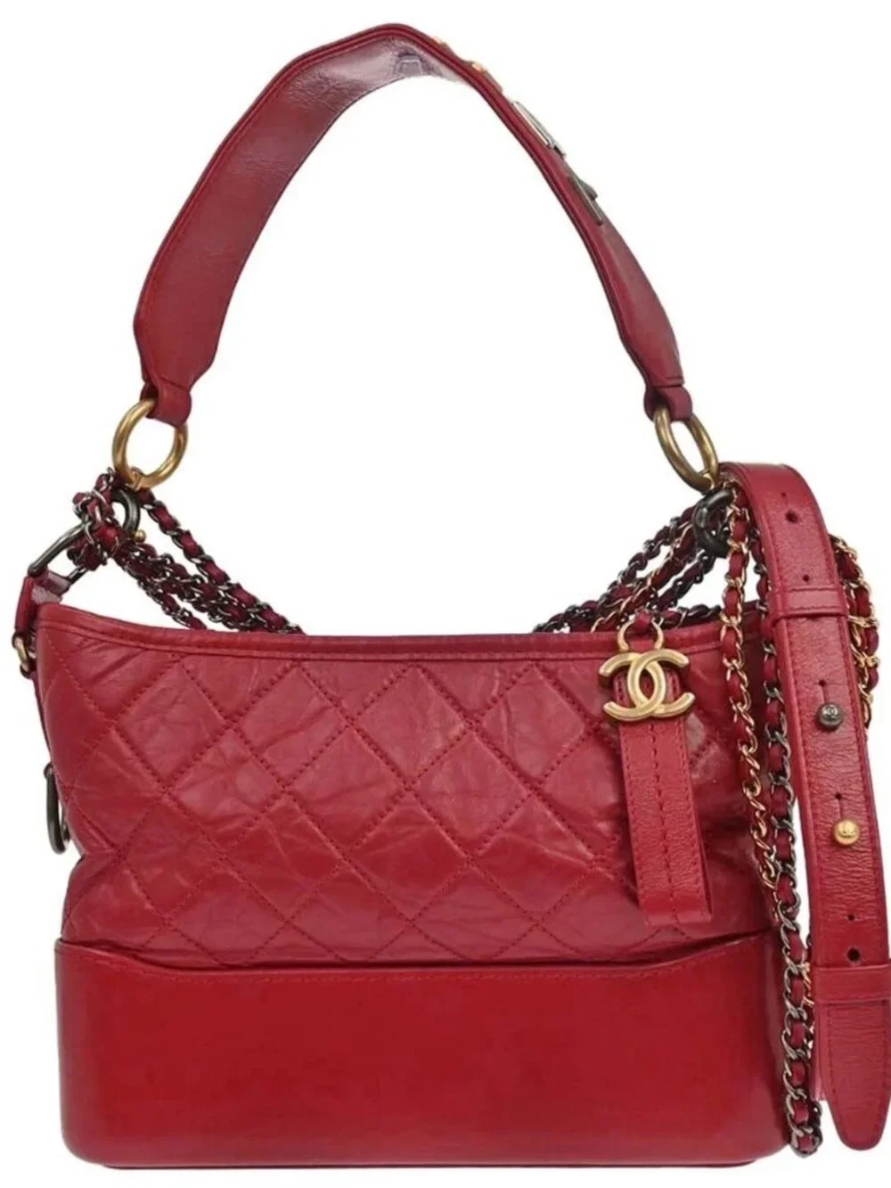 Chanel Red Calfskin Medium Gabrielle 2way Handbag Shoulder Bag 168574